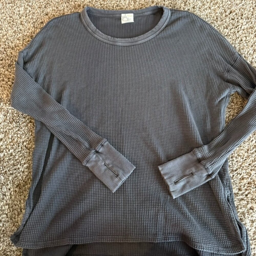 Aerie Offline Waffle Knit Gray Long Sleeve